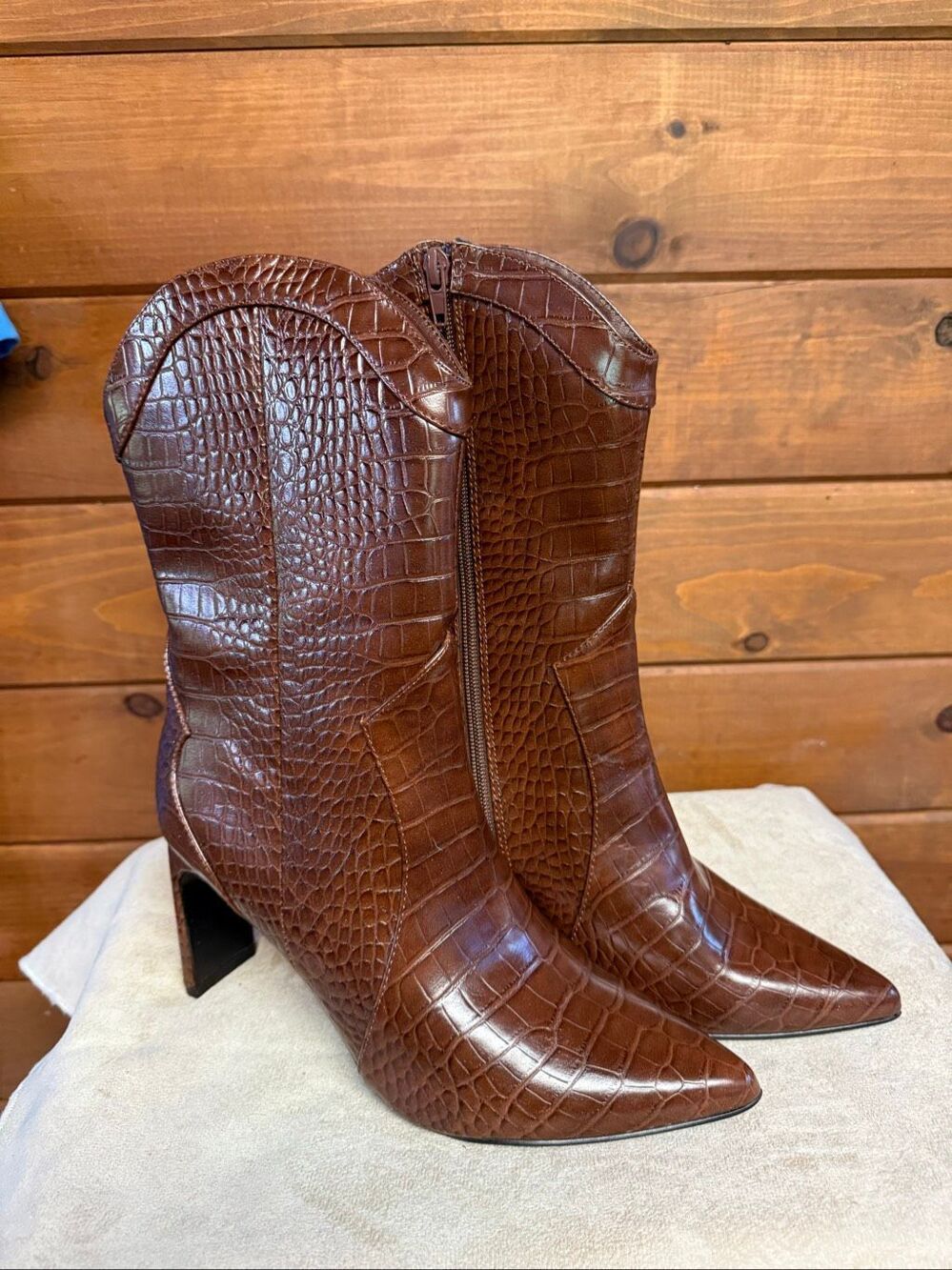 Chinese Laundry Forester western boots croc-embossed texture/ pointed toe Sz 8.5 - Picture 2 of 8